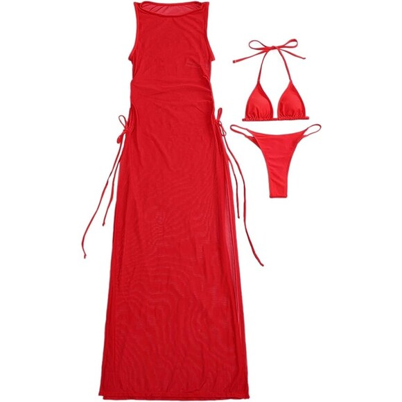 Triangle Halter Bikini With Mesh Cover Up Sz L - Picture 2 of 8